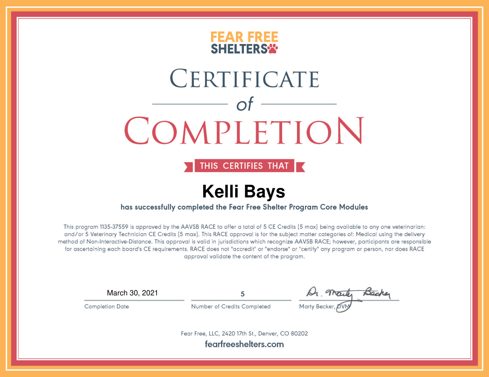 Fear Free Shelters Certification